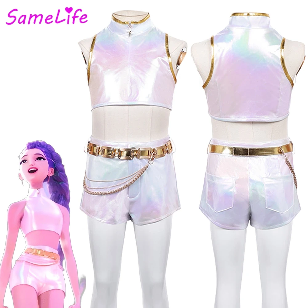 

Huntrix Rumi Cosplay Fantasy Girls Stage Silver Suits Cloth 2025 Cartoon Demon Hunter Costume Disguise Kid 6 to 14 Years Outfits