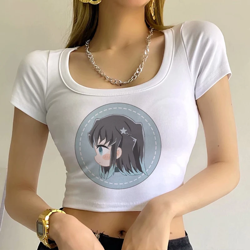 Donne Demon Slayer Kanroji Mitsuri Yaiba stampe vestiti Streetwear stampa top larghi estate T-Shirt nera maglietta Anime Cartoon