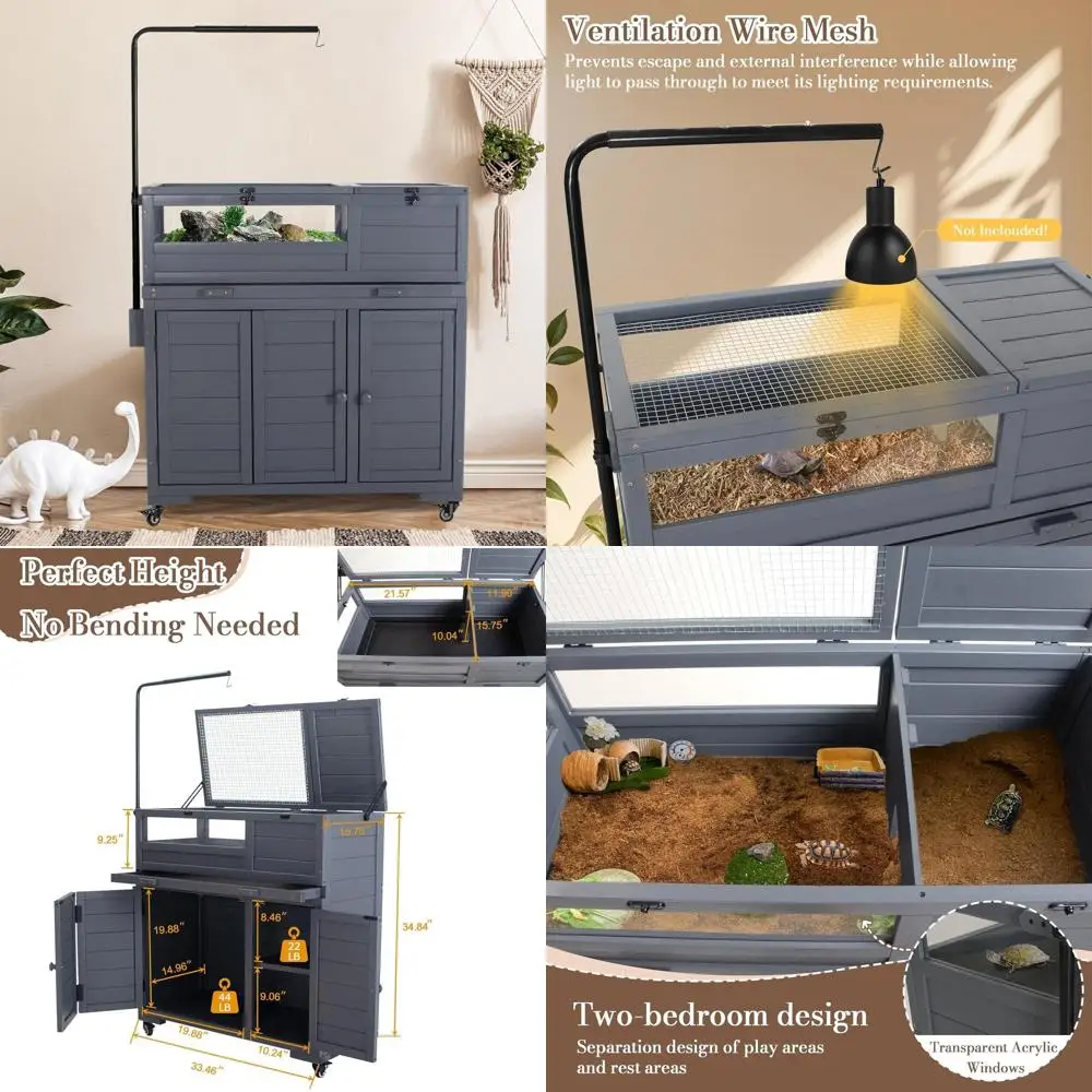 

Premium Reptile Habitat Enclosure for Tortoises, Lizards, and Snakes - Adjustable Lighting, 360° Wheels, Easy-Clean Design, and