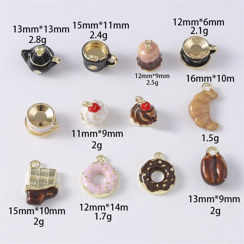 5 Stück Mix süße Lebensmittel Charms Legierung Kuchen Kaffeetasse Brot Charms Anhänger für Schmuckherstellung Tropfen Ohrringe Halsketten DIY Handwerk Geschenk – Detail 1
