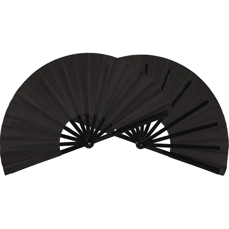 8 Pieces Large Folding Fan Nylon Cloth Handheld Folding Fan Chinese Kung Fu Tai Chi Fan Black Decoration Fold Hand Fan