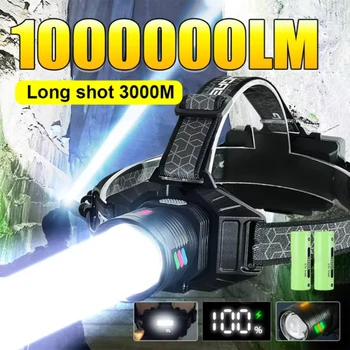 1000000LM Most Powerful LED Headlight Long Shot 3000M Headlamp Super Bright Head Light 18650 Outdoor Camping Hiking Head Lantern 1