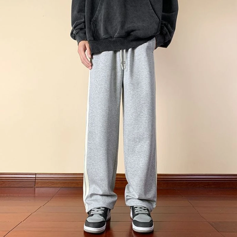 

Men's Striped Straight Leg Sweatpants Spring Autumn 2026 New Design Drawstring Casual Sports Joggers for Daily Wear