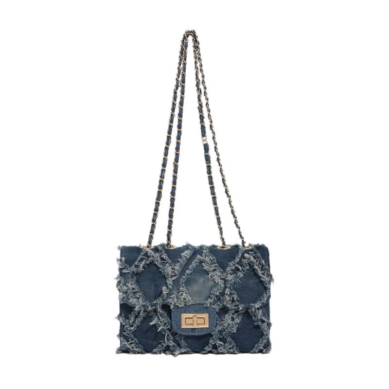 

Nesitu High Quality Lightweight Blue Fashion Denim Small Women Shoulder Messenger Bag Cross Body Phone Purse M241019