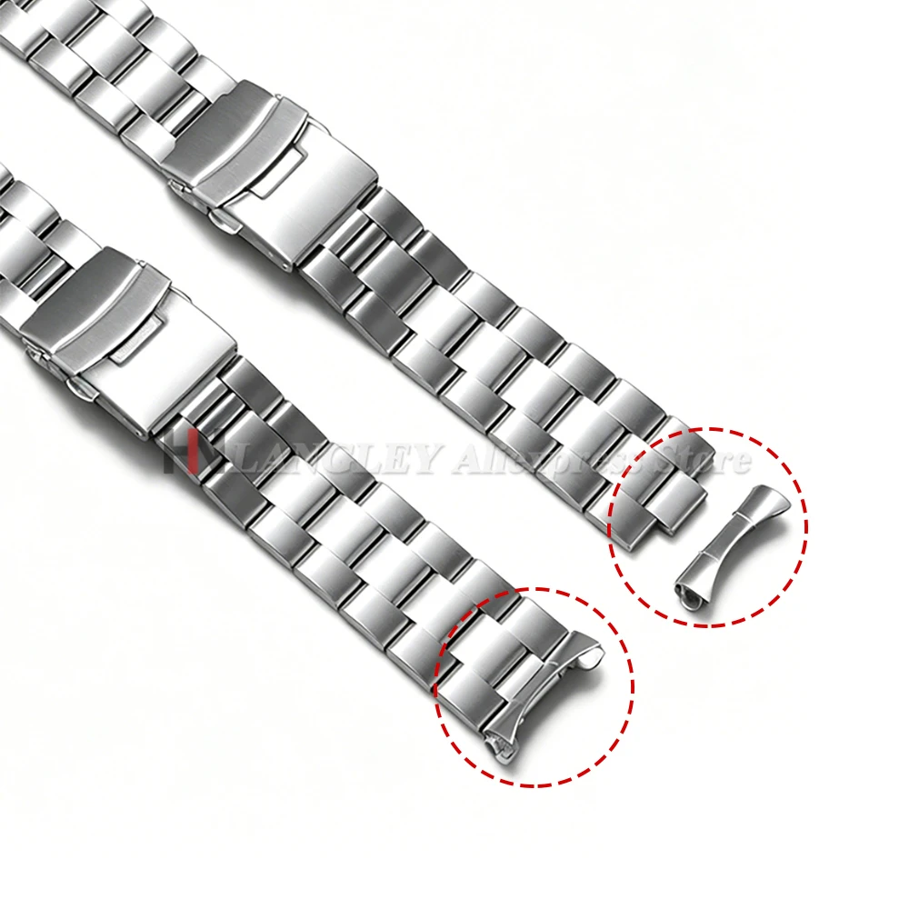2pcs Curved End 18/19/20/21/22mm for Oyster for Seiko SKX009 SKX007 Strap Silver Connector Stainless Steel Watch Tools Accessory