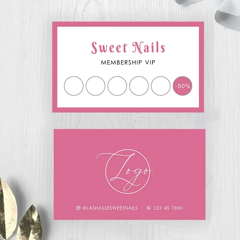 Custom Nails loyalty Card with logo and qr Code  Pink Nails Aftercare Card for aesthetician thank you business 100-1000pieces