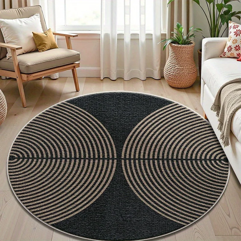 Geometric Radial Round Doormat Modern Curved Line Abstract Graphic Rug Minimalist Neutral Tone Indoor Home Decor Floor Mat