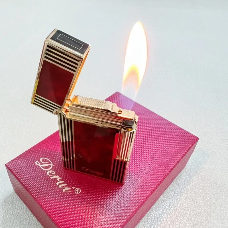 Derui-Side Slip Compact Butane Inflatable Lighter, Metal, High-End Quality, Lightweight for Men, Luxury Gift, Brand New