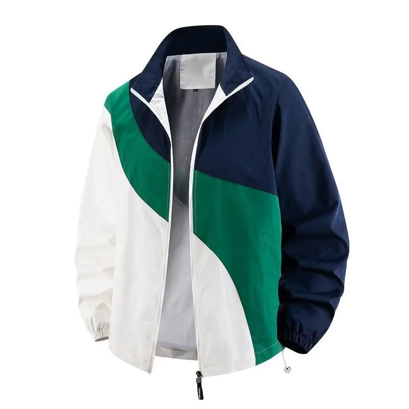 New Casual Sports Loose Men Spring Autumn Personality Contrasting Color Youth Stand Collar Trendy Versatile Jacket