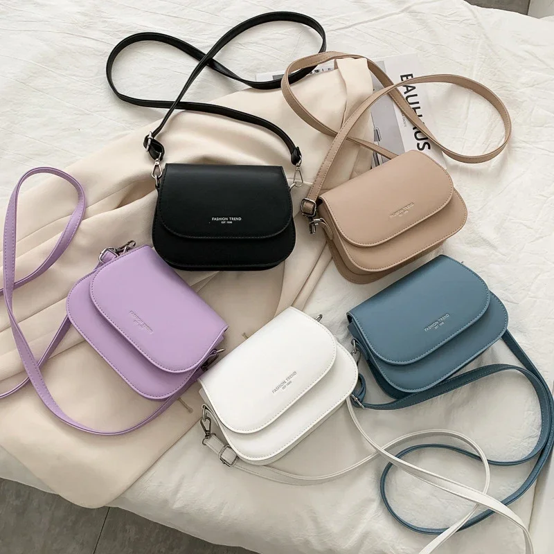 Purple Trendy Saddle Shoulder Bag Women PU Leather Crossbody Bags Simple Solid Color Flap Messenger Case Designer Handbags Pouch