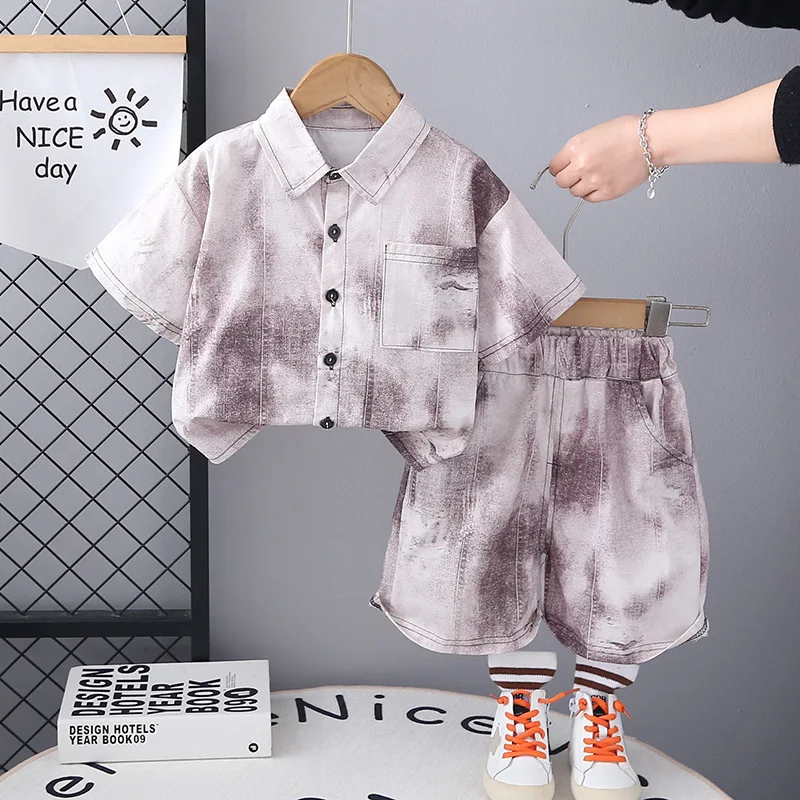 

Toddler Outfits 2025 Summer Baby Boy Clothes 1 To 2 Years Korean Fashion Tie Dye Pocket Short Sleeve Shirts and Shorts Boys Suit