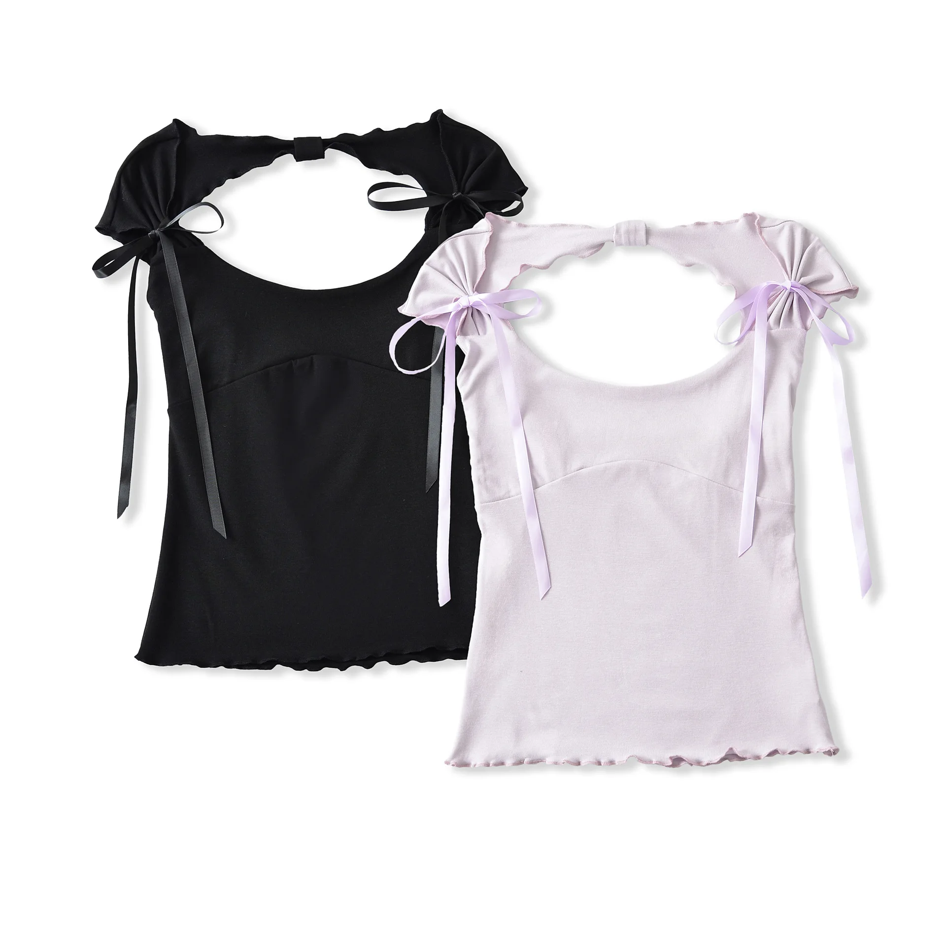 

Sweet and alluring bow-tie round-neck short-sleeve t-shirt for women summer slim-fit niche chic hot girl style regular Y84G