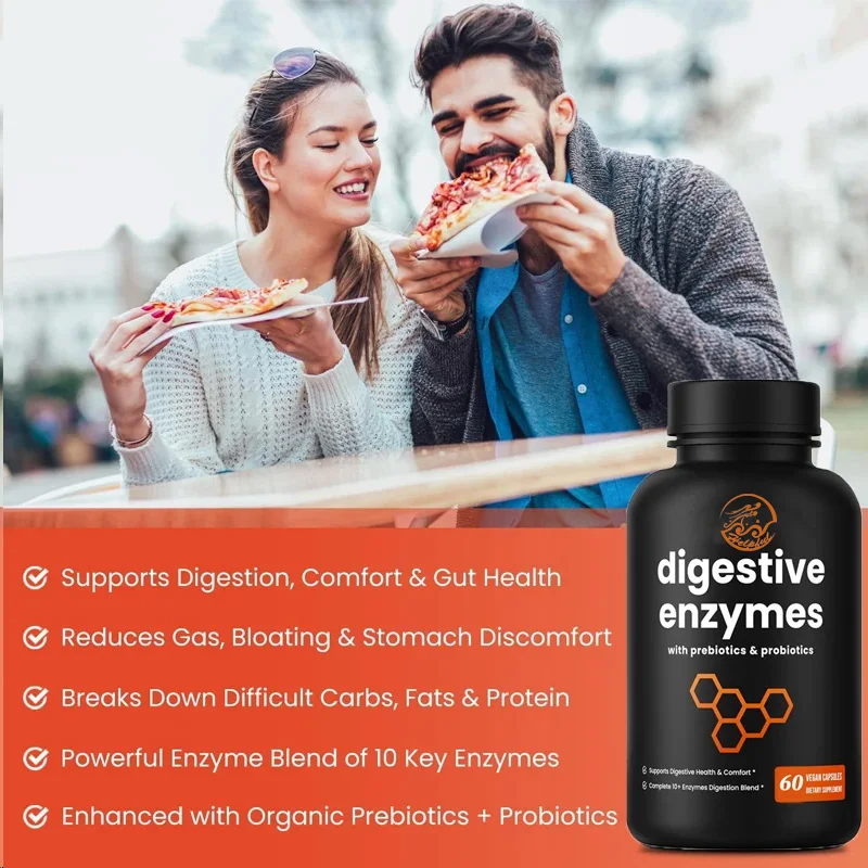 Probiotics and Prebiotic Digestive Enzymes -60 vegetarian capsules containing bromelain for bloating and intestinal health