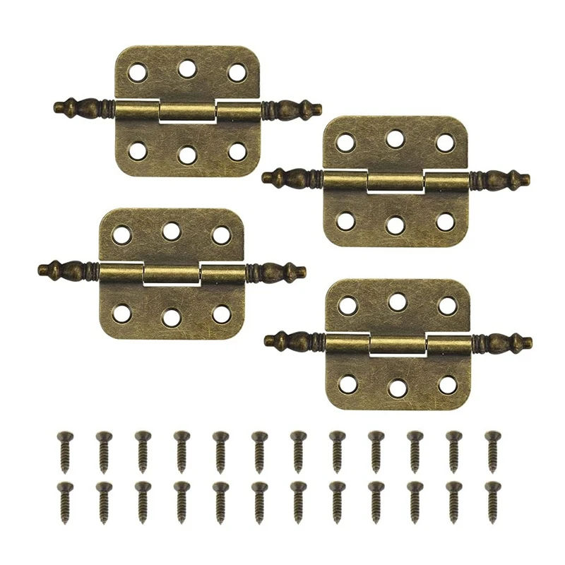 4 PCS Mini Hinges Antique Bronze Retro 6 Holes Hinges Hardware With 24 PCS Screws For Wooden Jewelry Box Cabinet