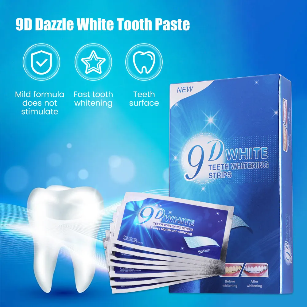 14pcs/box 9D Teeth Whitening Strips Toothpaste Gel Oral Hygiene Care Double Elastic Teeth Bleaching Strips False Teeth Veneers