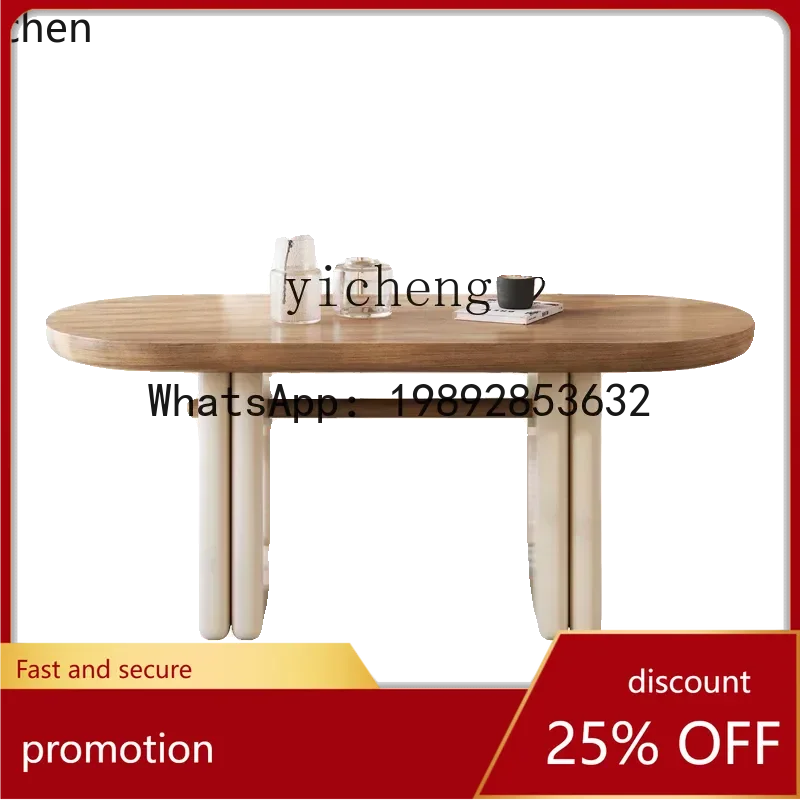 

YFY retro solid wood oval dining table and chair combination medieval living room home size apartment dining table