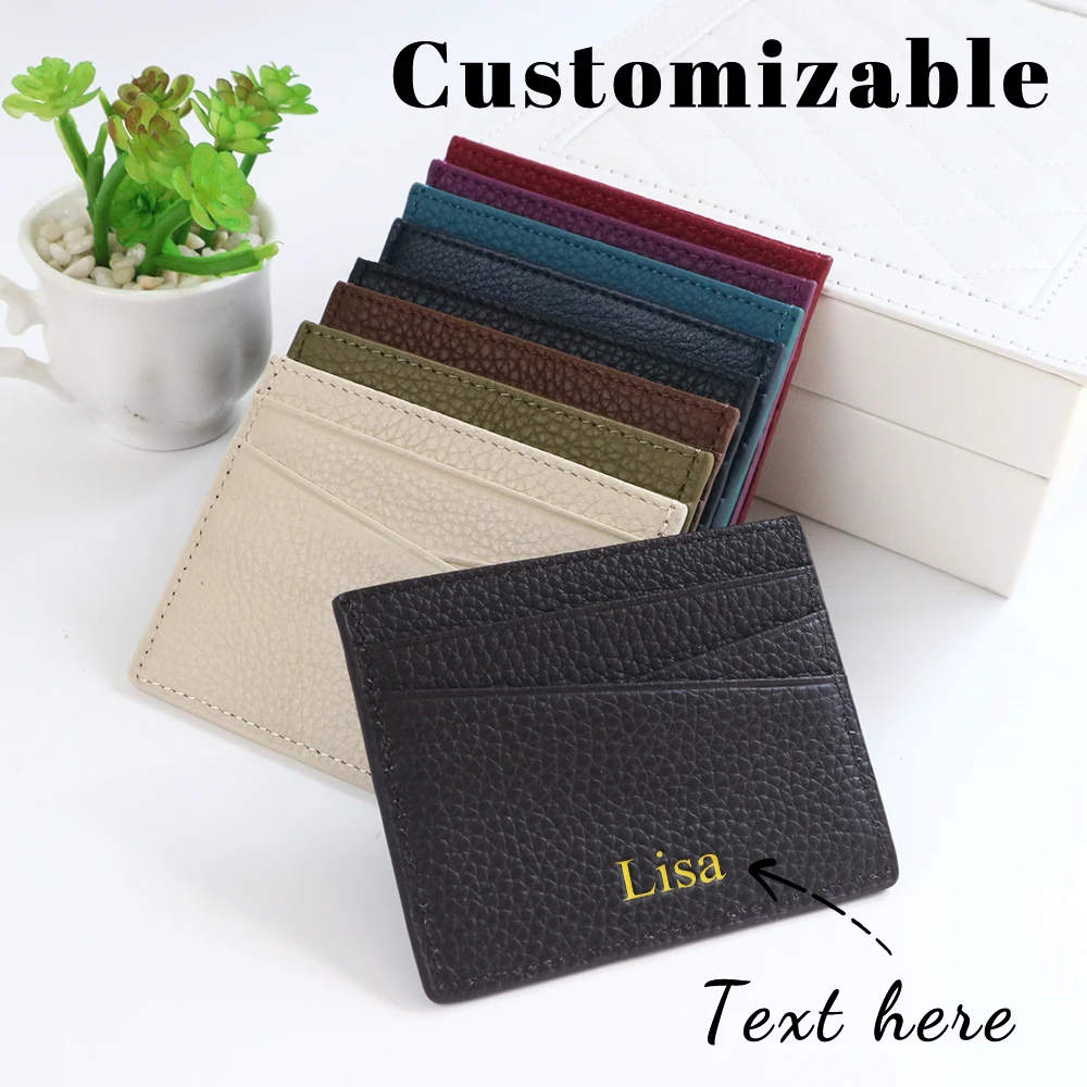 Customized Name Top-Layer Cowhide Ultra-Thin Diagonal Slot Card Case, Light Luxury ID Card and Bank Card Collection Case