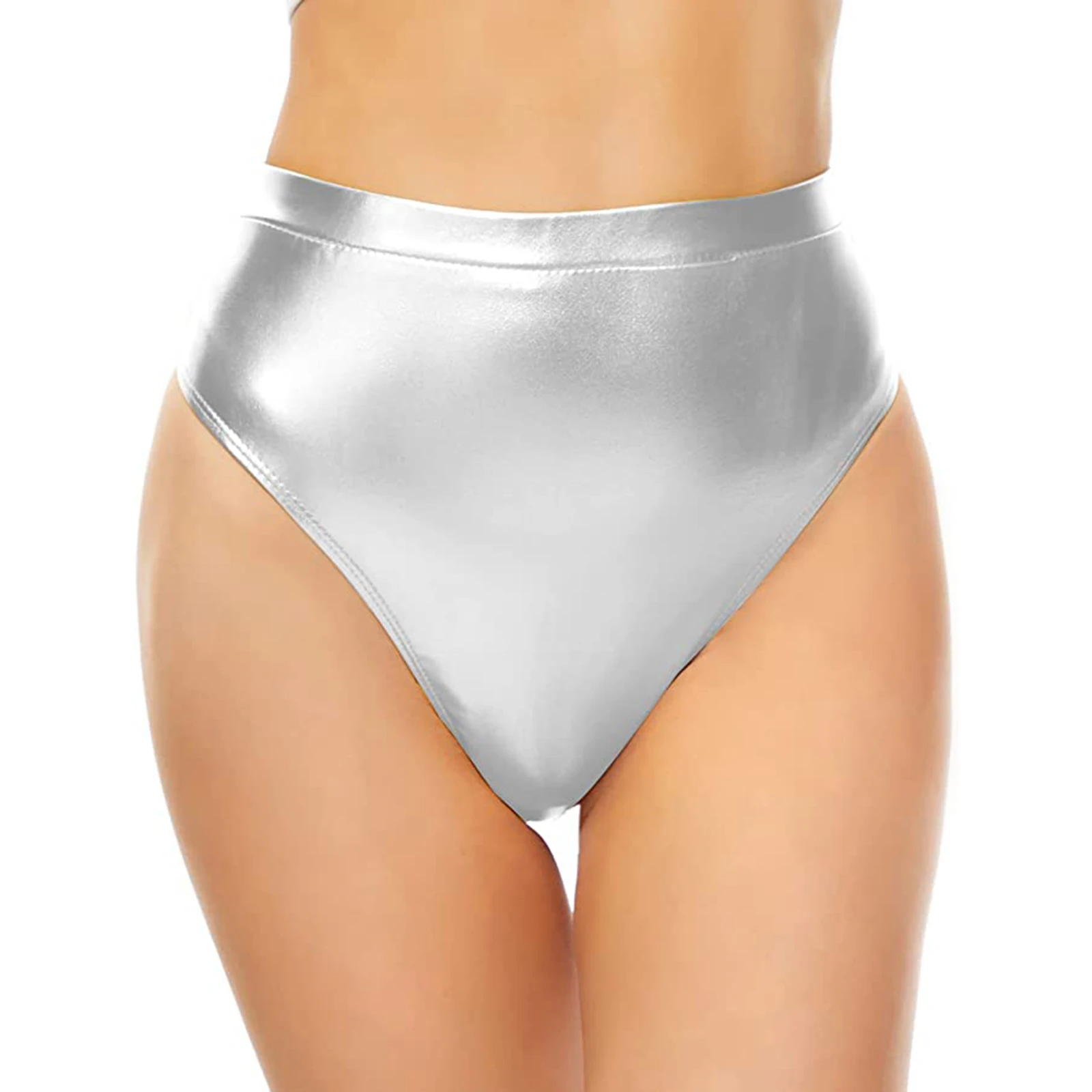 Aoylisey tanga feminina metálica rave bottoms brilhante calcinha de cintura alta para festival clubwear dança trajes de halloween