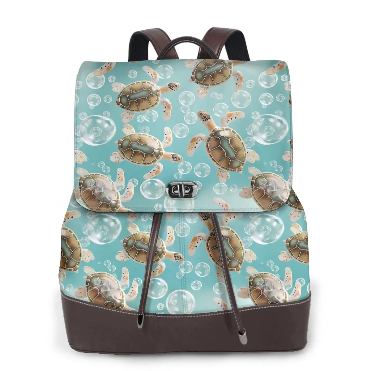 거북이 거품 수생 3D 패턴 새로운 핫 여성 배낭 디자이너 고품질 가죽 간단한 패션 대용량 배낭