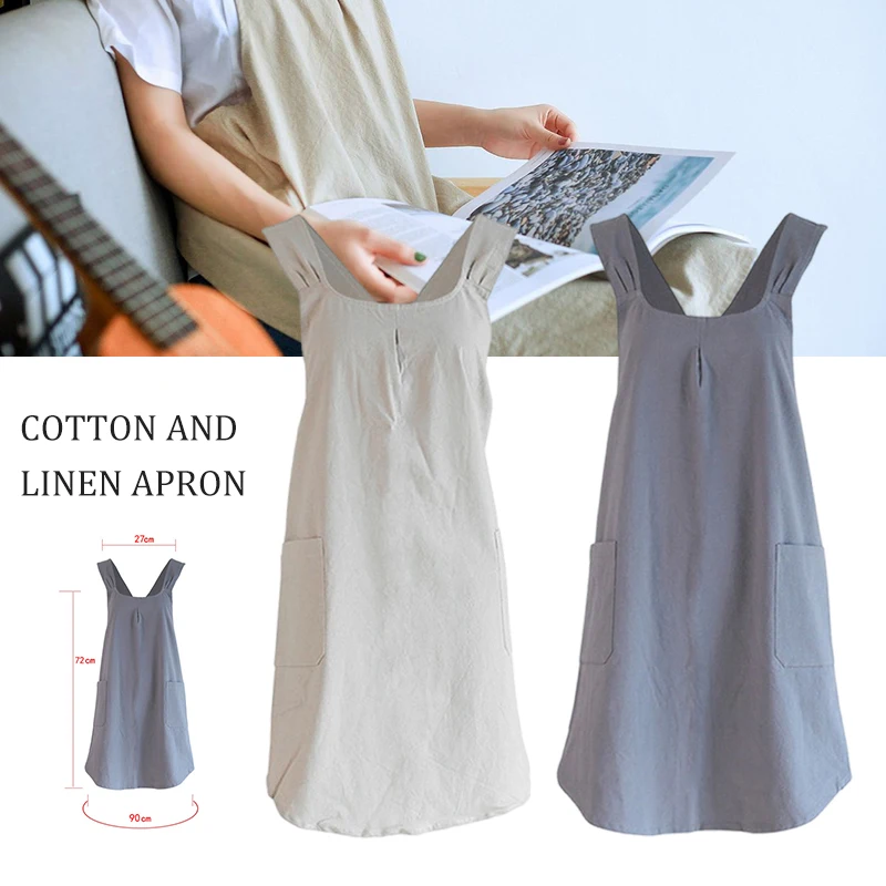 Cotton And Linen Apron Women\'S Home Comfortable Overalls Flower Shop Retro Lace-Free Bib Women Men Cleaning Supplies