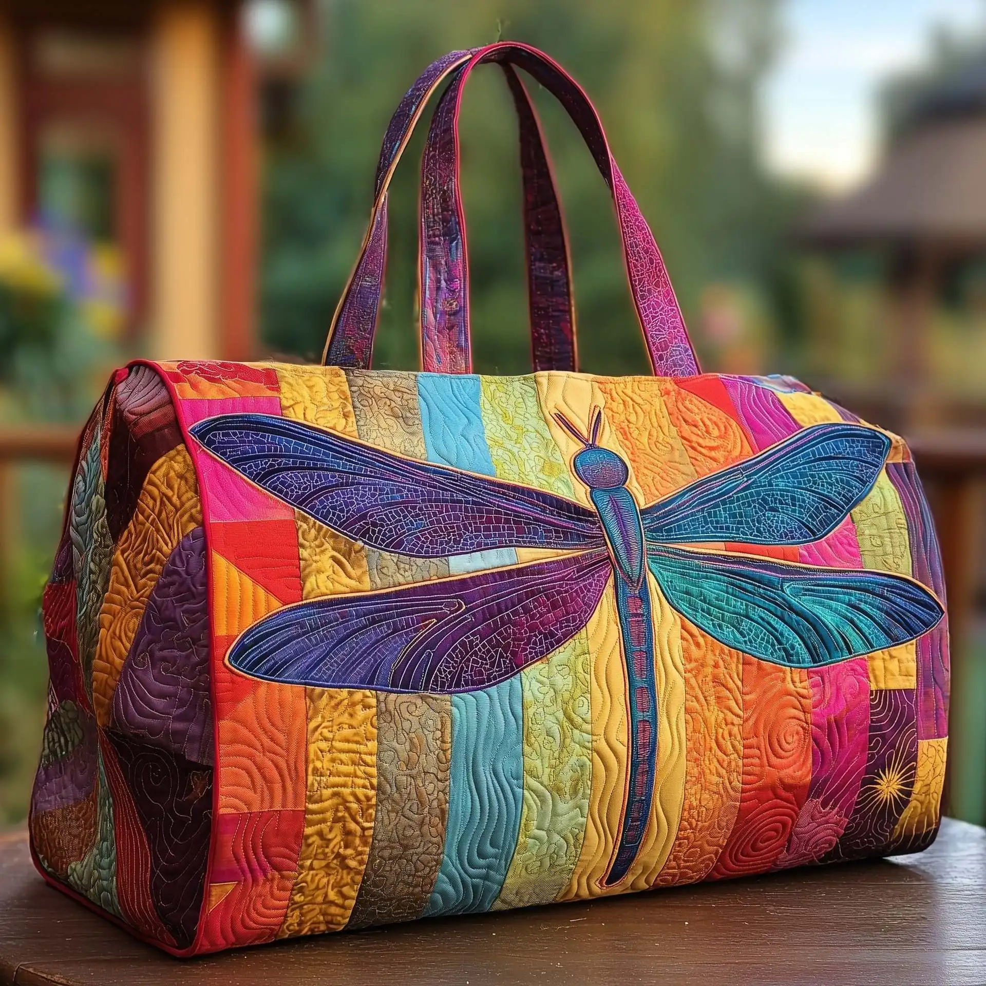 Trendy 3D Quilted Duffle Bag Bus Design Large Capacity Travel Handbag Retro Boho Multifunctional Gym Tote Bag Daily Outings