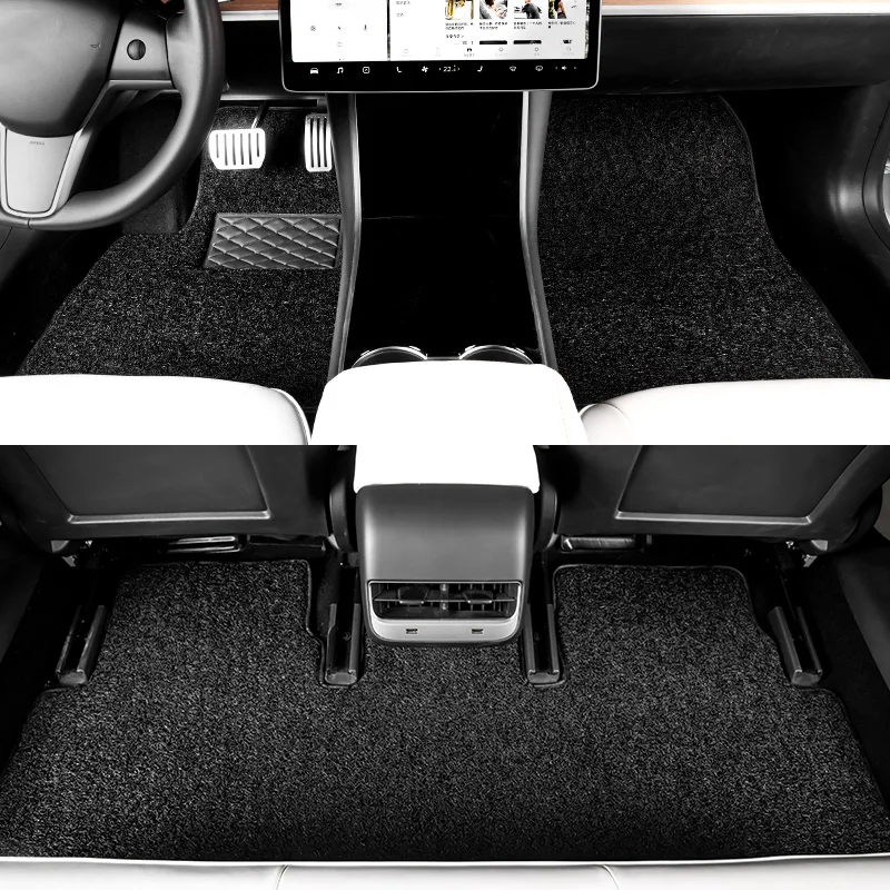 3 Piece Silk-loop Floor Mats Set Car All-Weather Heavy-Duty Protection for Tesla Model 3 5 Seaters 2020 2021 2022 2023 Black