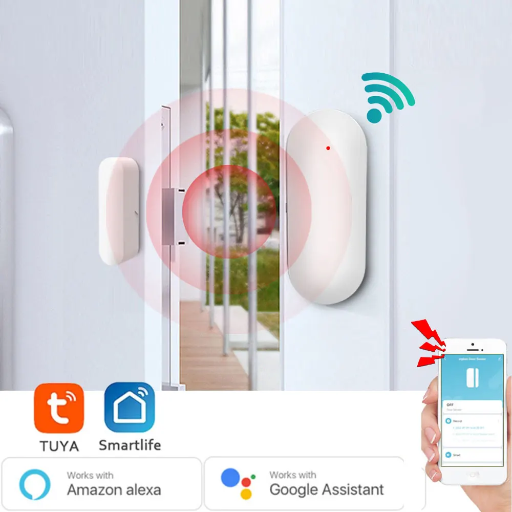 

Smart Life App Smart Door Open/closed Detectors Wifi Window Sensor Independent Magnetic Smart Door Sensor Alexa Tuya App Control