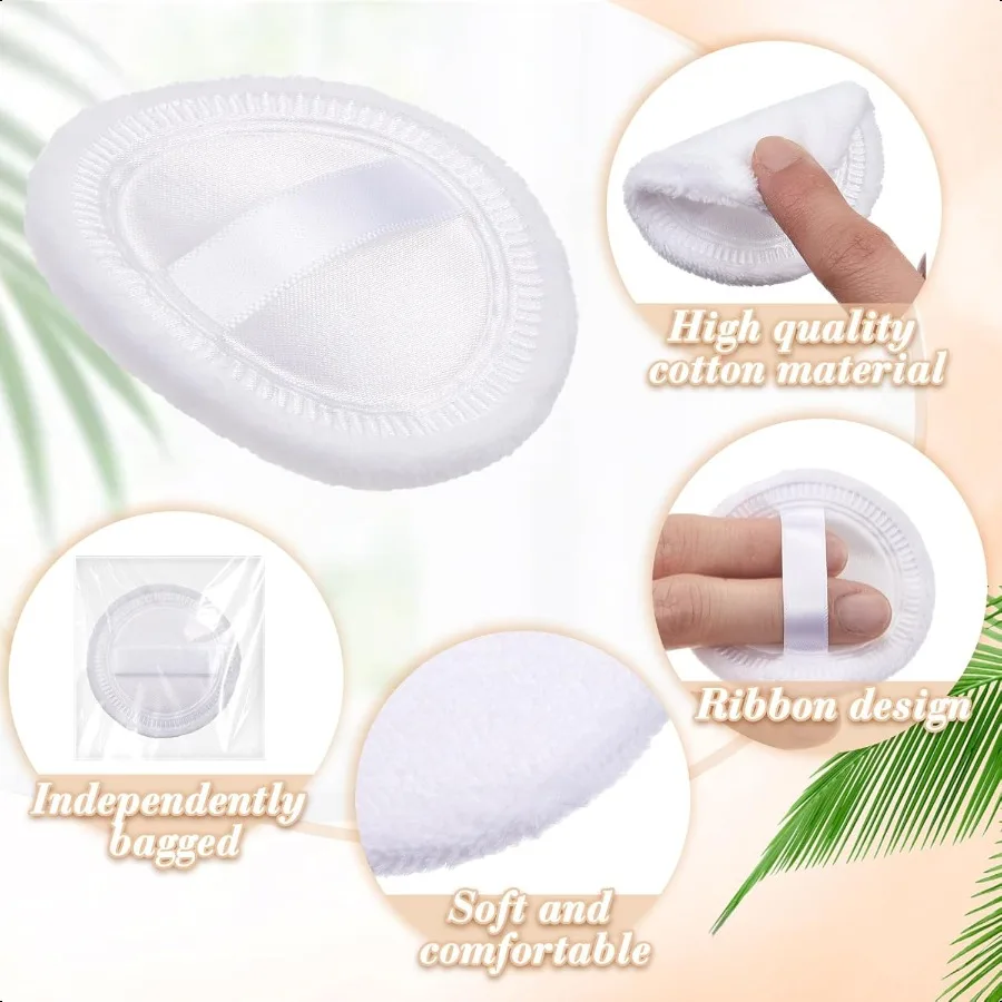 40 stuks katoenen poederdonsjes bulk wasbaar 2,36 inch ronde make-up afstoffen poederdons met lint voor gezicht lichaam cosmetisch wit