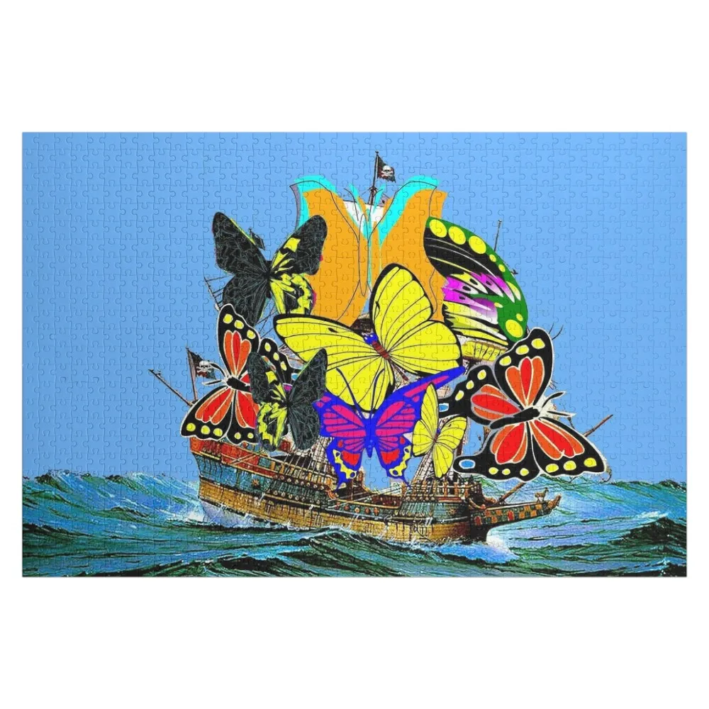 BUTTERFLY : Abstract Psychedelic Pirate Sailing Ship Jigsaw Puzzle Photo Name Wooden Toy Puzzle