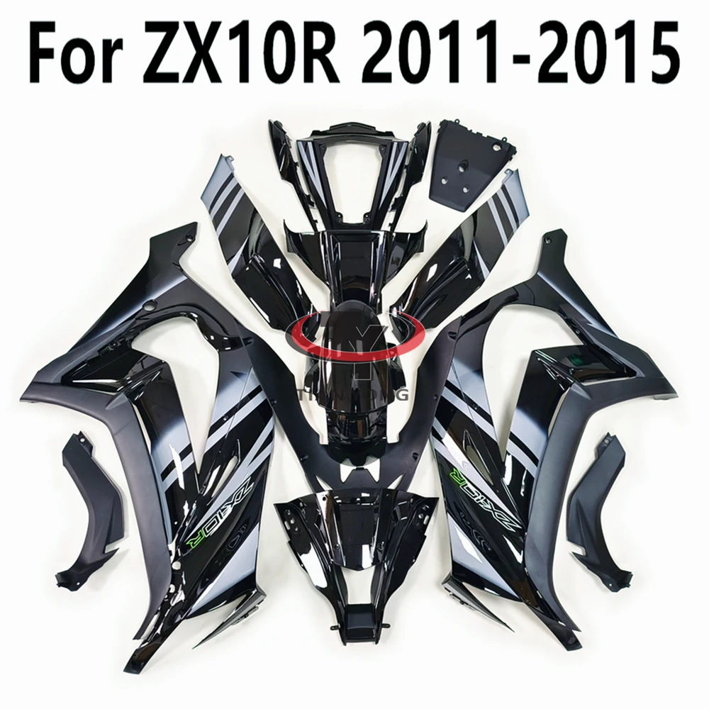 For ZX10R 2011 2012 2013 2014 2015 ZX 10R Full Fairing Kit Bodywork Cowling Injection Black cement gray striped flower pattern