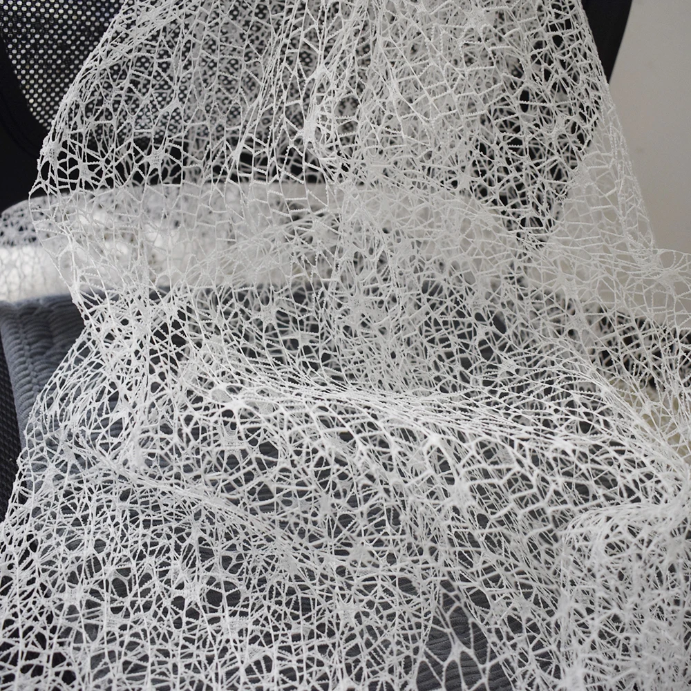 150cm Wide White Big Mesh Designer Fabric Wedding Dress Fabric Texture Modeling Irregular Buble Net Cloth Sewing DIY Hard Lace