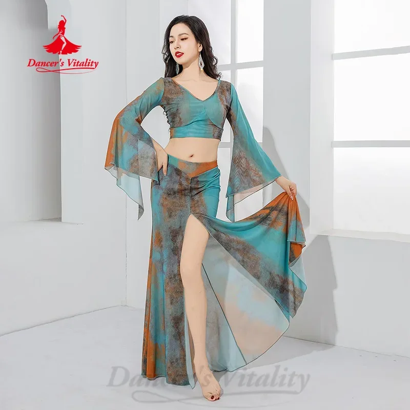 BellyDance Practice Clothes Suit for Women Comfortable and Breathable Mesh Dyeing Set Adult Female Oriental Dancing Clothing