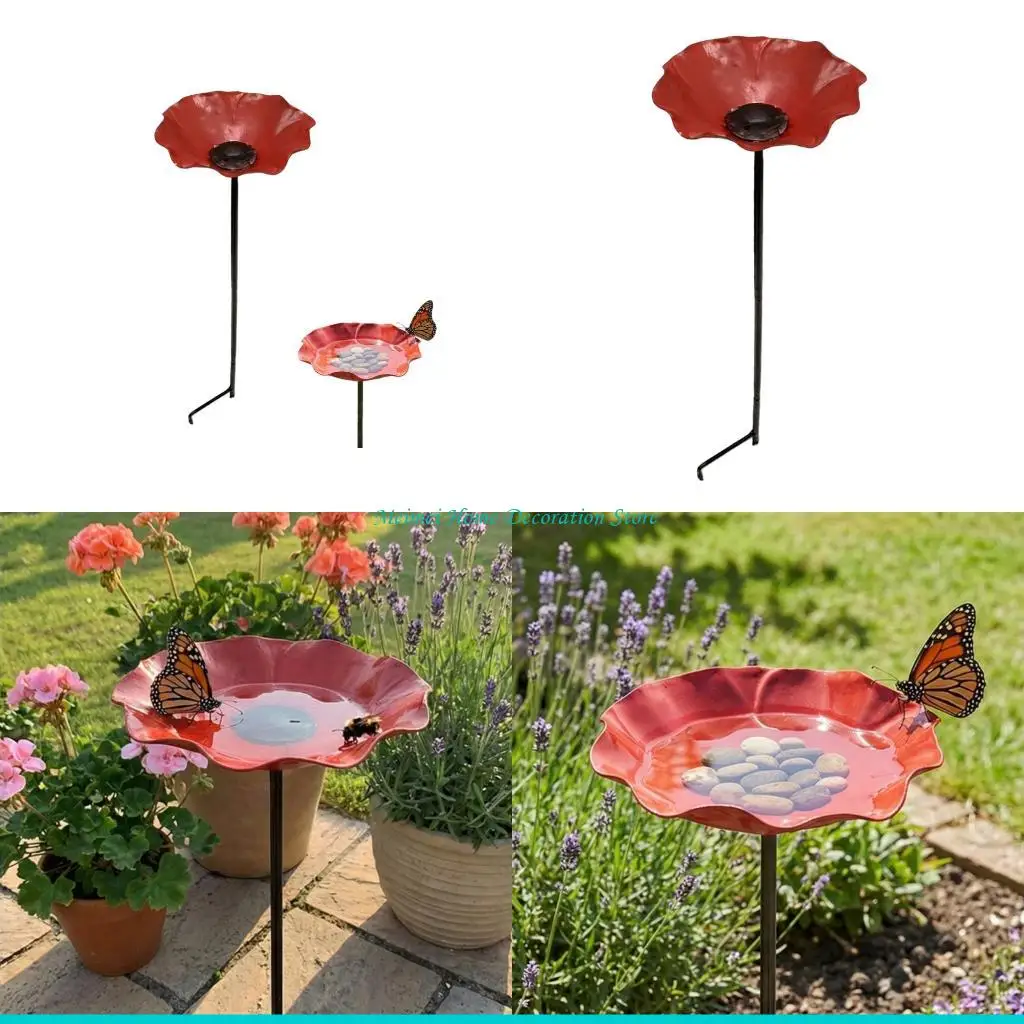 H7BF Colorful Butterfly Bees Watering Dish Iron Art For Beneficial Insect Garden Outdoor Yard Decoration And Wildlife Habitat
