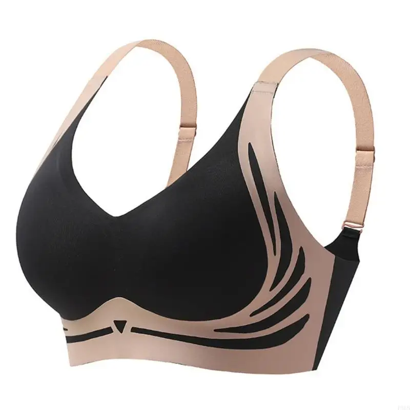 P88B บราไร้สายแบบไม่มีรอยต่อพร้อม Push Up Effect Side Support V Neck Bralette แบบมีเบาะ