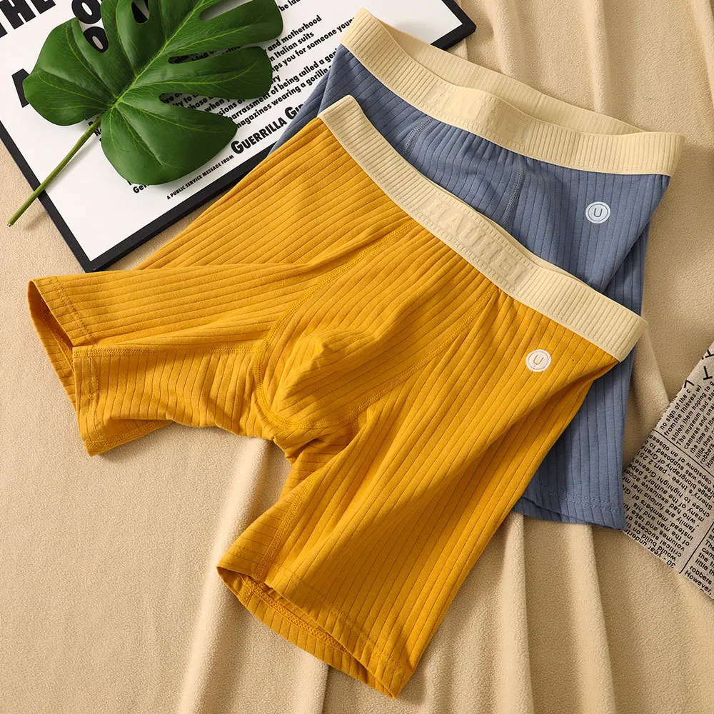 Sports Men Panties Underwear Soft Long Leg Boxer Shorts Man Cotton Breathable Cozy U Bulge Pouch Middle Lengthen Sexy Underpants