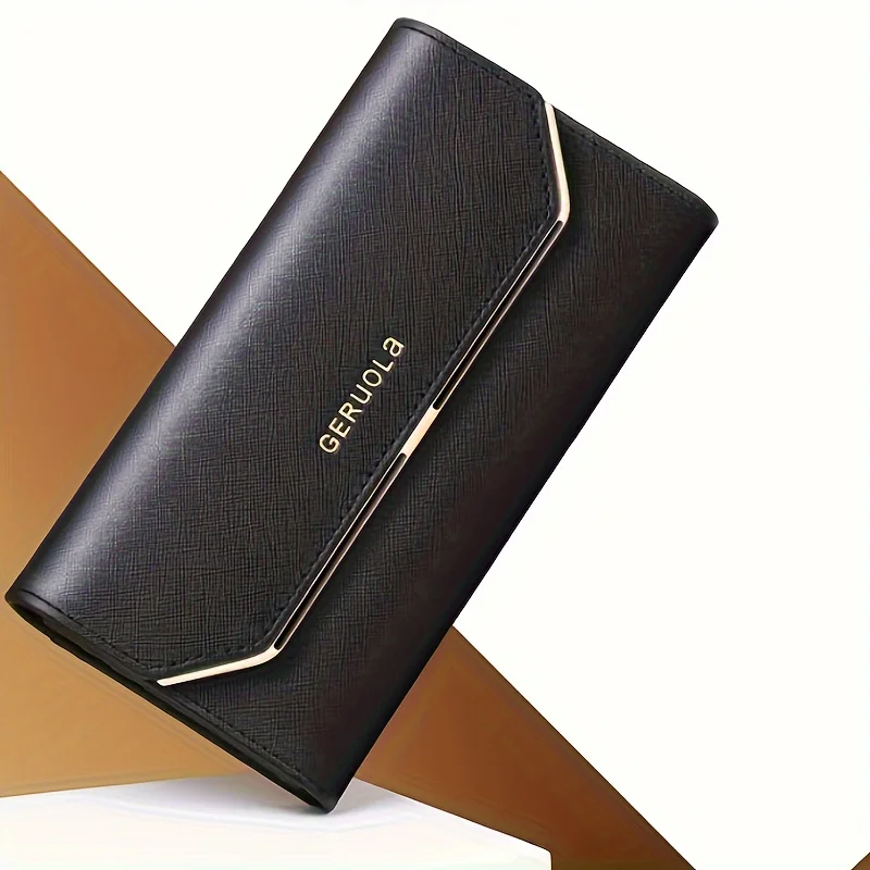 Classic Flap Long Wlalet, Solid Color Clutch Coin Purse, Women's Trendy Credit Card Holder