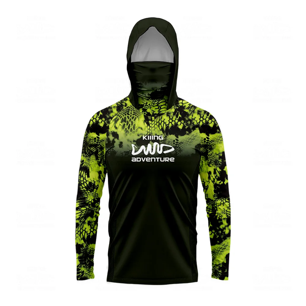 

Kiiing Adventure Змеиный узор Камуфляжный солнцезащитный костюм с капюшоном для рыбалки Открытый быстросохнущий дышащий топ с маской с длинными рукавами