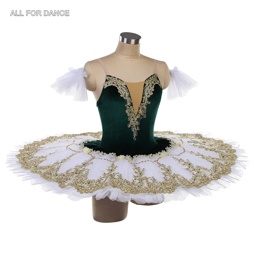 BLL618 Tutú de danza de Ballet preprofesional de terciopelo verde con faldas tutú rígidas blancas trajes de baile puesta en escena para niñas adultas