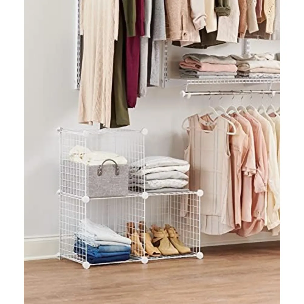 3 Piece Storage Wire Stackable Cube Set, Easy Assemble, White, for Closet/Bookshelf/Toys Multi-Use Home Organizer