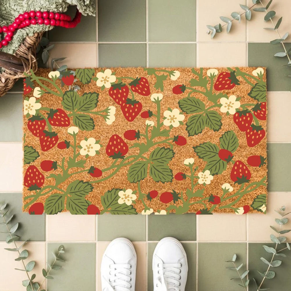 Paillasson « Strawberry Bliss » – Tapis de bienvenue mignon et charmant pour l'été, décoration de porche, tapis amusant et joyeux pour l'intérieur et l'extérieur
