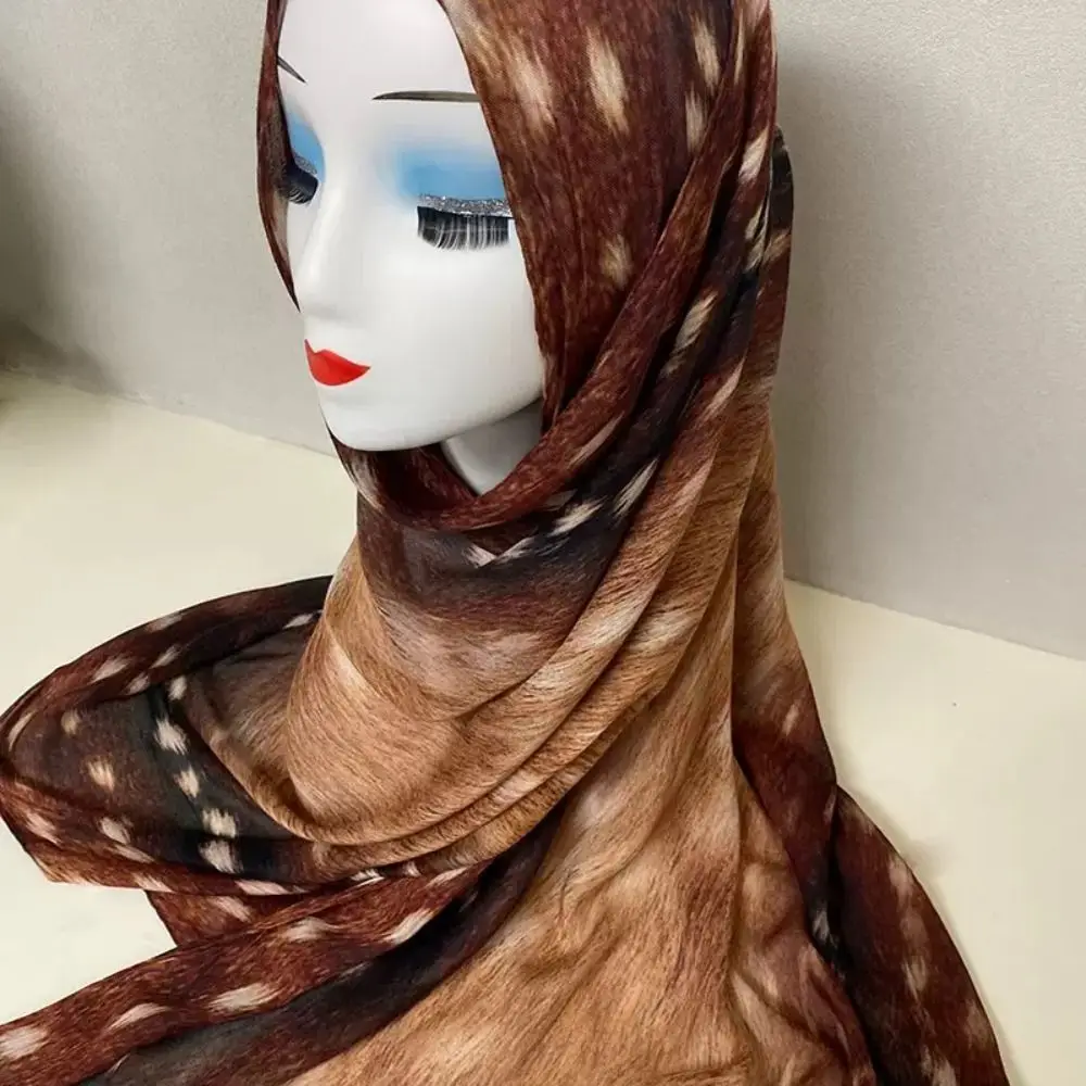 Hijab Scarf Motif Hewan Panjang Bahan Modal Turban Islami Tipis untuk Wanita