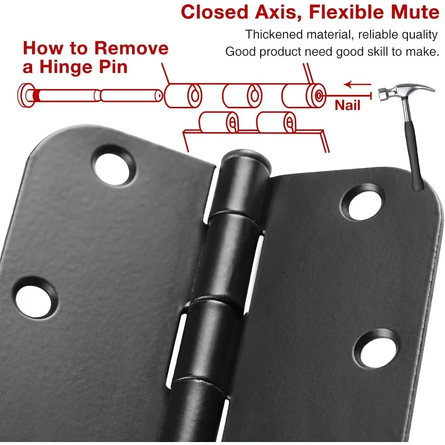 48 Pack Rounded Matte Black Door Hinges 3.5 Inch 5 8