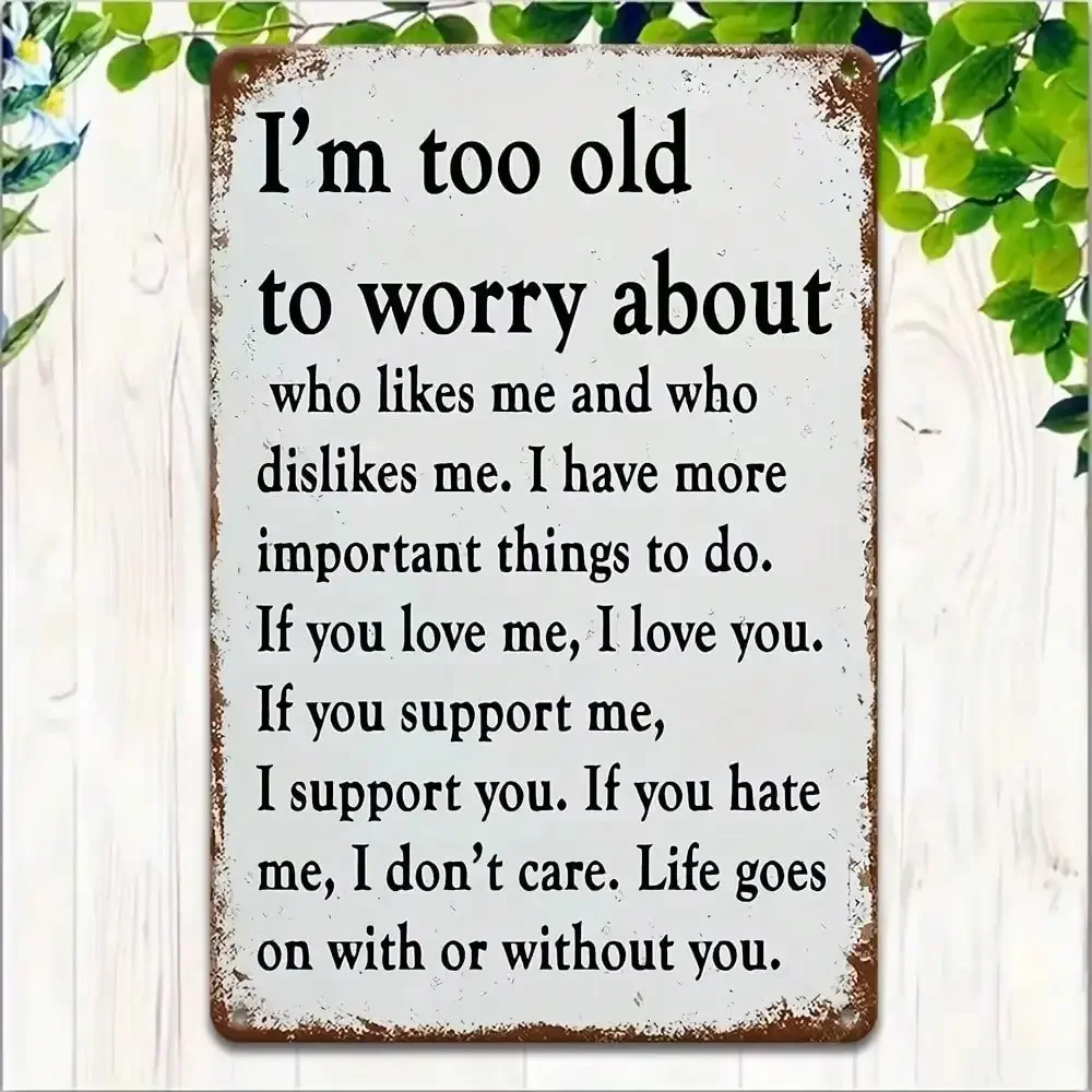 DECORLAUGH "أنا عجوز جدًا للتقشير" 8 بوصة × 12 بوصة علامة ألومنيوم عتيقة ساخرة، ديكور حائط خارجي لداخل المنزل والشرفة المرآب