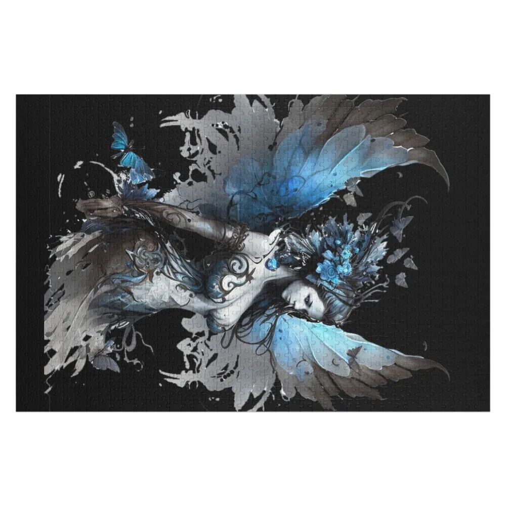 Gothic Style Sapphire Blue Fairy (Fae) - Dark Fairy Tale Jigsaw Puzzle Personalize Wooden Adults Puzzle