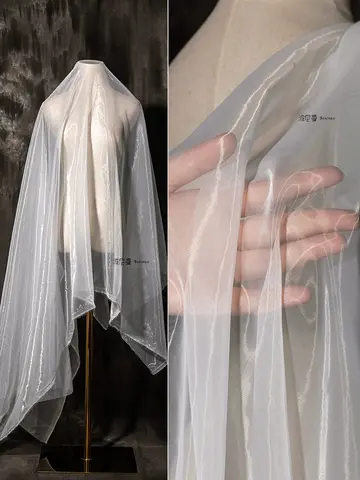 Translucent Soft Organza Fabric By Meters for Hanfu Wedding Dress Sewing Plain Glossy Fashion Tulle Cloth Needlework Thin Smooth