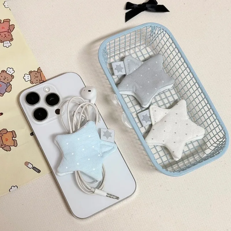 Handmade Fabric Star Wave Earphone Storage Bag, Japanese Style Portable Earbuds Pouch Data Cable Charger Organizer Case