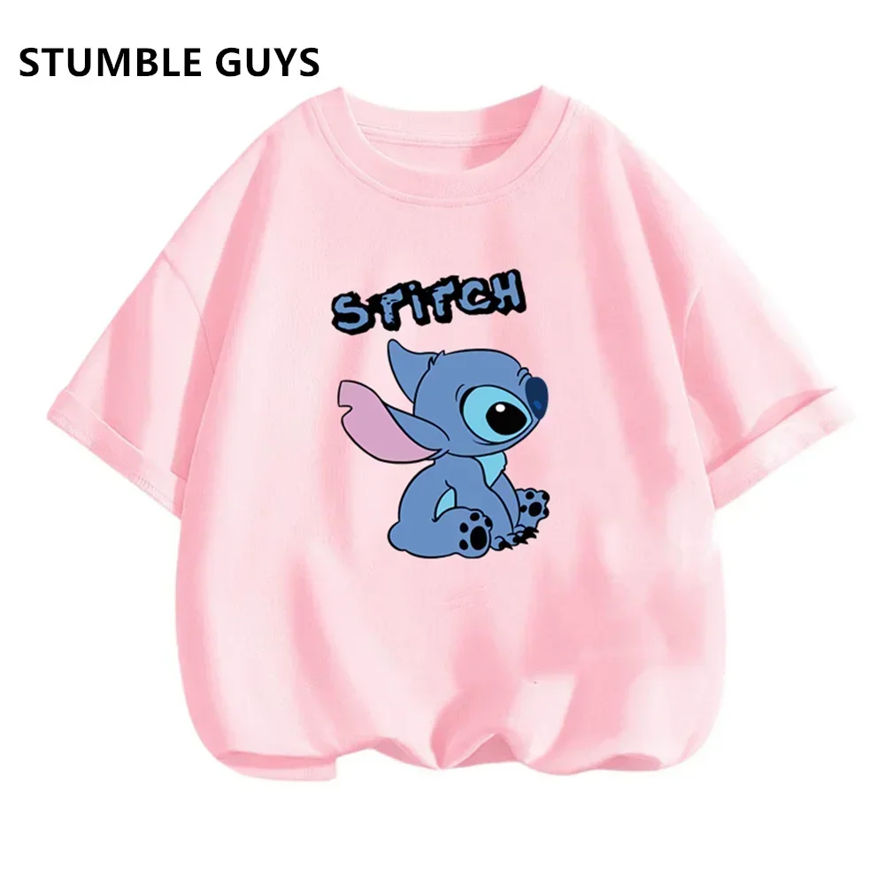 Children T-Shirt Set Kids Disney Lilo Stitch Cartoon T Shirt Stitch Cute Manga T-shirt Y2k Graphic Tshirt Girl Boys Trucksuit