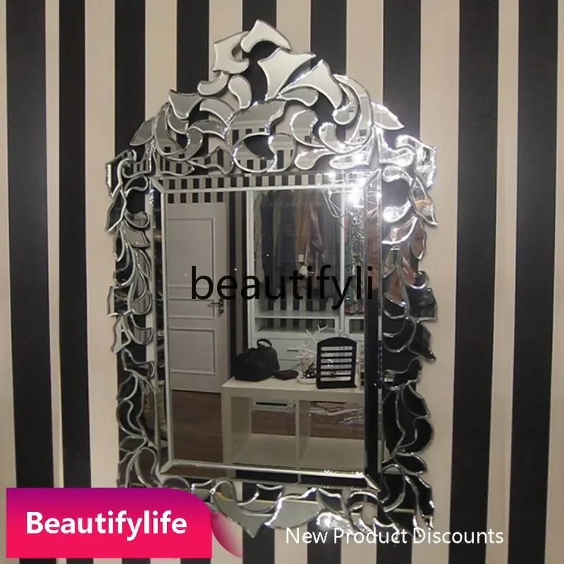 6239European Carved Decorative Mirror Entrance Bathroom Makeup Mirror Square Hanging Mirror