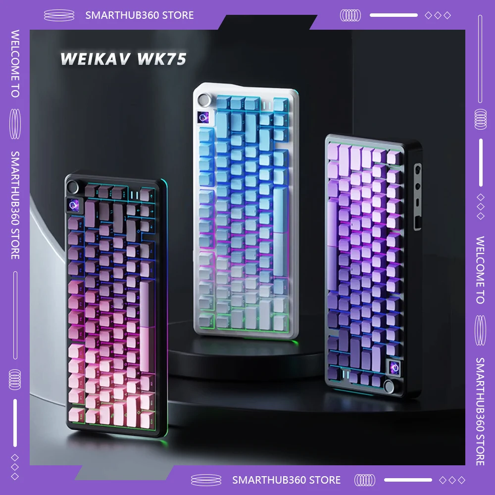 Weikav Wk75 E-sports Gaming Keyboards Tri-Mode Hot Swap RGB Screen Mechanical Keyboard Wireless Customized Pc Accessories Gifts