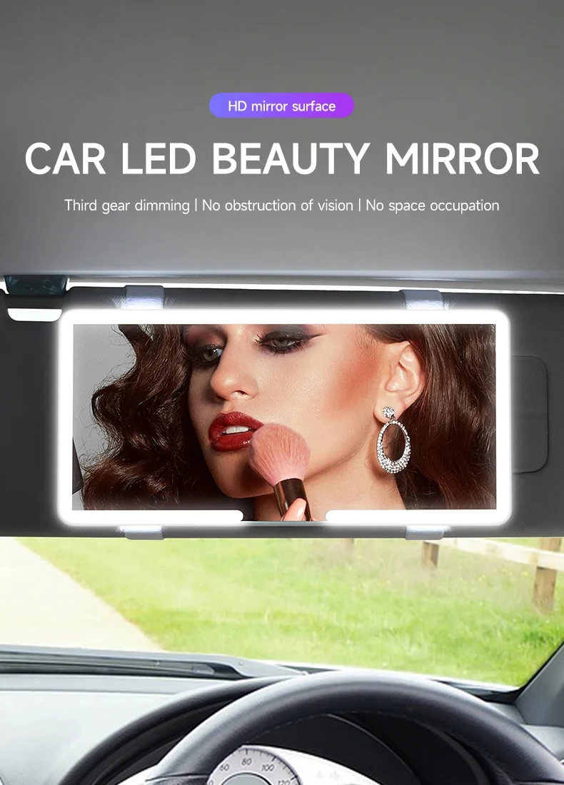 Auto-Innenspiegel, Sonnenblende, Platte, LED, HD, Make-up-Spiegel für Mädchen und Frauen, wiederaufladbares Fülllicht, universeller dünner Kosmetikspiegel – Detail 1